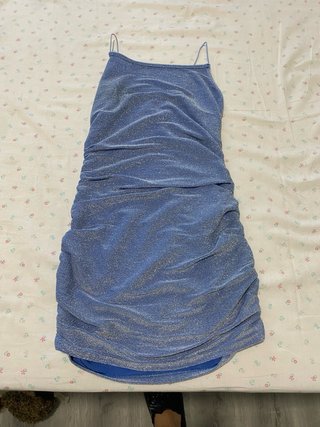 Vestido ajustado brillante azul plateado talla S