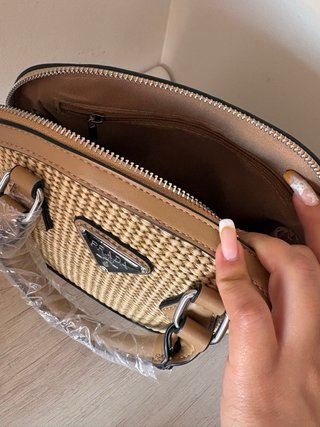 Bolso de rafia y piel beige
