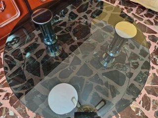 Mesa baja cristal y metal negra