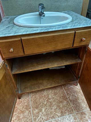 Mueble baño espejo lavabo madera maciza