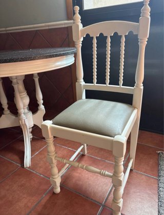 Mesa ovalada madera blanca y granito + 8 sillas