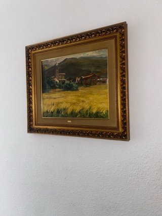 Pintura paisaje rural con marco