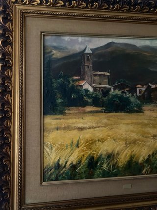 Pintura paisaje rural con marco