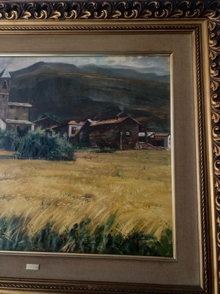 Pintura paisaje rural con marco