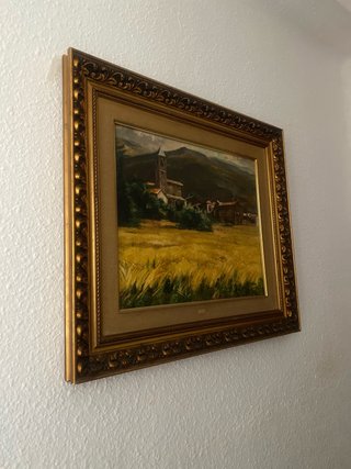 Pintura paisaje rural con marco
