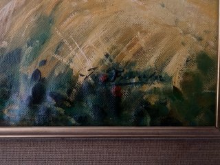 Pintura paisaje rural con marco