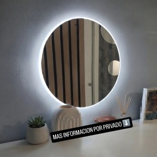 Espejo Redondo LED Madera y Cristal