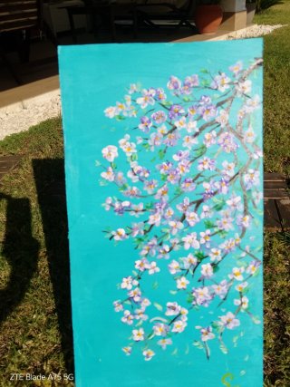 Pintura floral artesanal lienzo