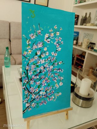 Pintura floral artesanal lienzo