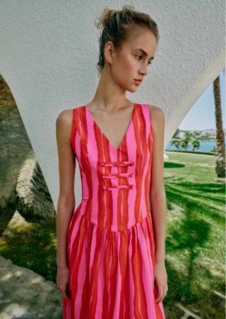 Vestido Zara Rayas Rosas y Rojas