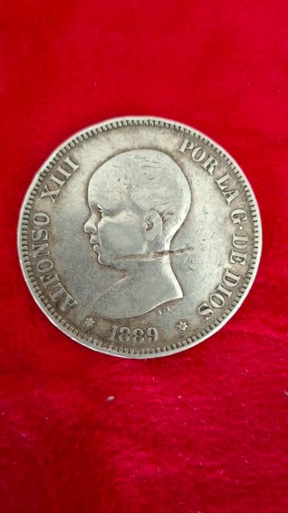 Moneda 5 Pesetas Plata 1889 Alfonso XIII