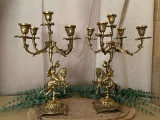 Candelabros Vintage Jinetes Metal Dorado