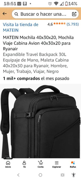 Mochila Matein.  Viaje Trabajo
