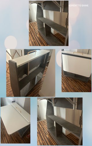 Mesa de cocina plegable gris y blanca
