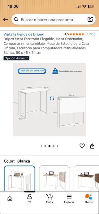 Mesa escritorio plegable madera y metal