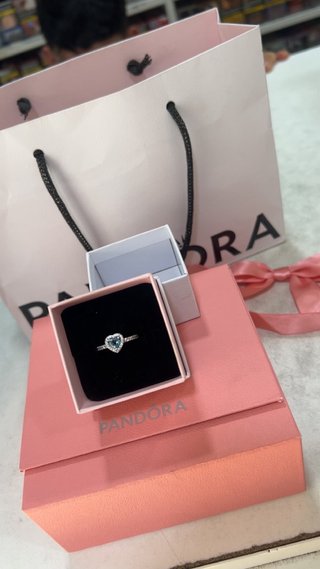 Anillo Pandora Corazón Azul y Plata