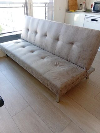 Sofá cama beige y gris