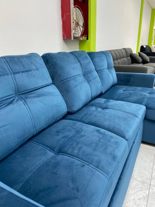 Sofá Cama Terciopelo Azul con Almacenaje