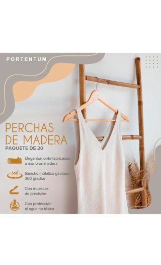 20 Perchas Madera Ropa