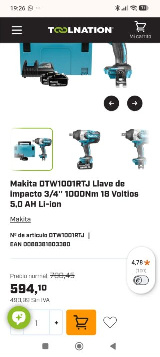 Llave de Impacto Makita DTW1001RTJ 18V