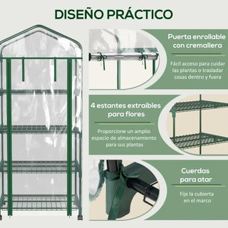 Invernadero Exterior 4 Estantes con Ruedas 165 cm