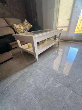 Mesa centro cristal y madera 120x70