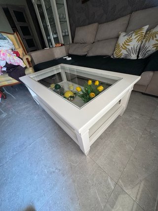 Mesa centro cristal y madera 120x70