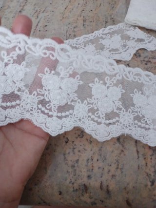 Puntilla encaje tul bordado blanco