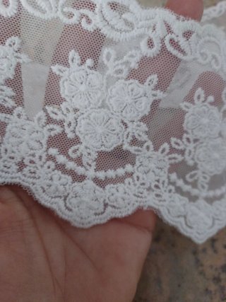 Puntilla encaje tul bordado blanco