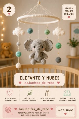 Móvil Cuna Elefante y Globos Crochet