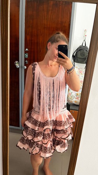 Vestido corto flamenca rosa y marrón