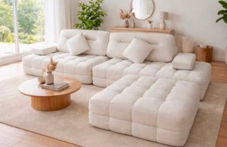 Sofá modular blanco de tela