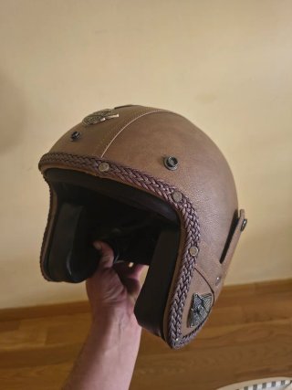 Casco Moto Vintage Marrón con Gafas
