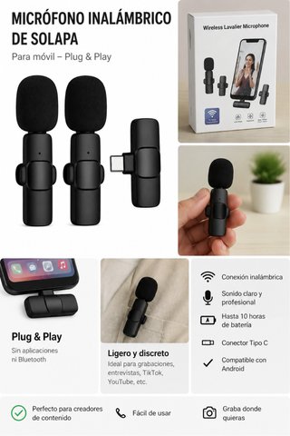 Micrófono Solapa Inalámbrico Doble USB-C