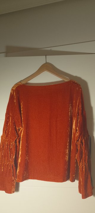 Blusa Terciopelo Boho Manga Campana Naranja