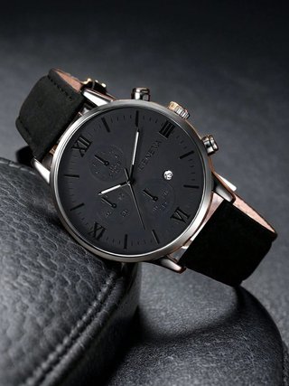 Reloj de Hombre con Correa y Esfera Negras