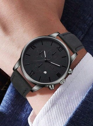 Reloj de Hombre con Correa y Esfera Negras