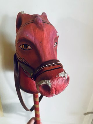 Caballo de Palo Antiguo Cartón Piedra Años 40