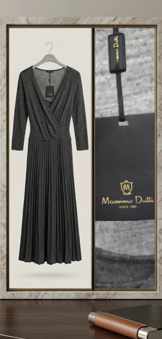 Vestido Massimo Dutti gris plisado