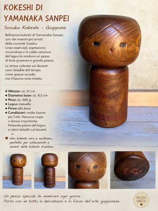 Kokeshi Yamanaka Sanpei – legno massello (21 cm)