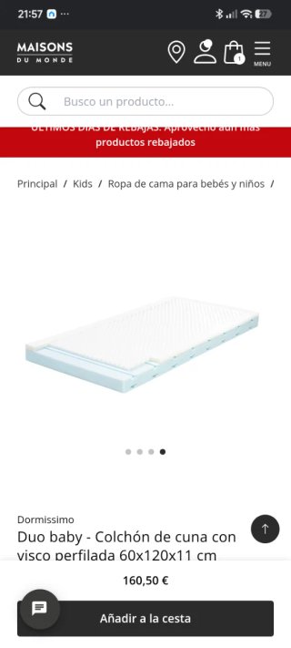 Colchón cuna Duo Baby 60x120x11 cm