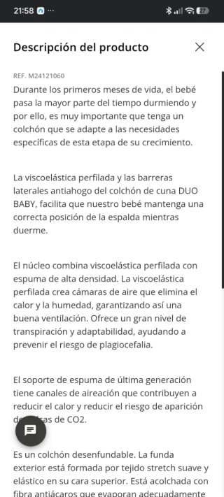 Colchón cuna Duo Baby 60x120x11 cm