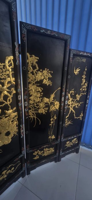 Biombo Japonés Negro y Dorado