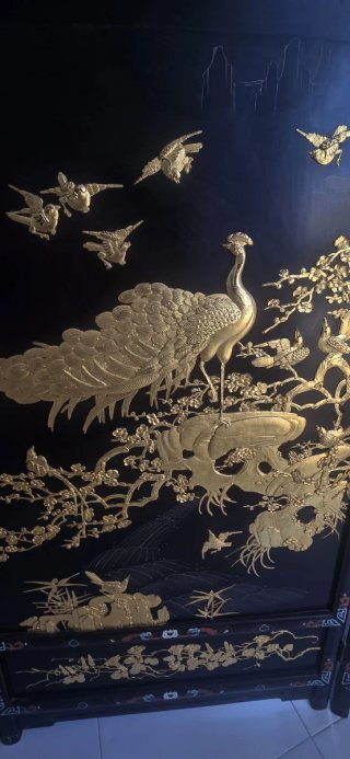 Biombo Japonés Negro y Dorado