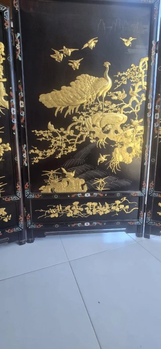 Biombo Japonés Negro y Dorado