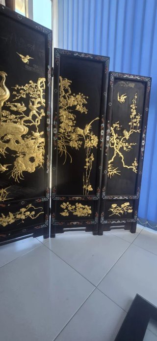 Biombo Japonés Negro y Dorado