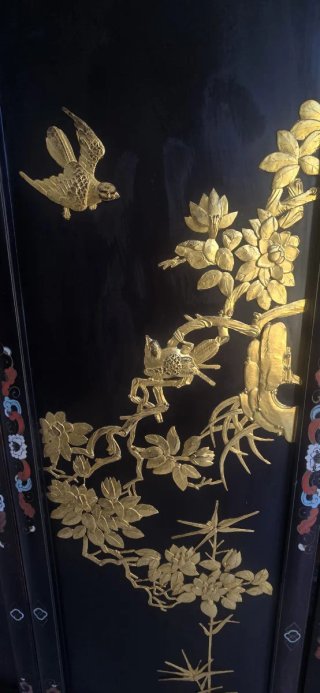 Biombo Japonés Negro y Dorado