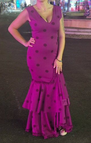 Vestido Flamenca Lunares Morado Talla M