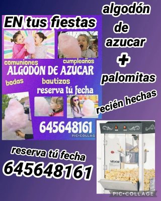 Algodón de azúcar y palomitas para fiestas