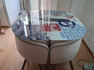 Mesa de comedor cristal y metal